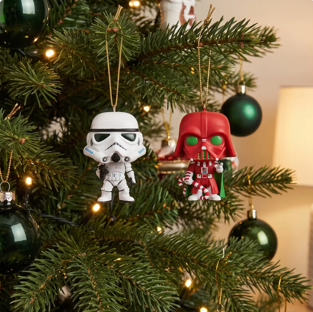 Mini characters hanging on a Christmas tree